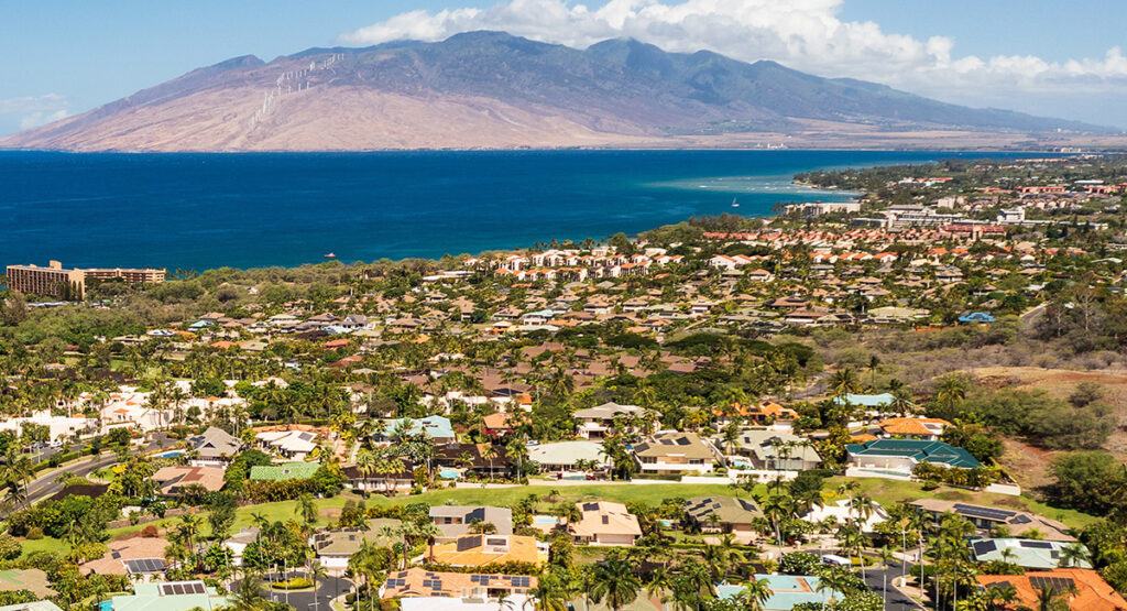 The town of Kihei on Maui, a beautiful destination for vacation.